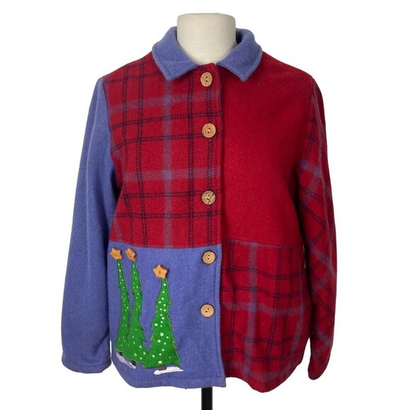 Breckenridge Patchwork Christmas Jacket Womens Petite Large Wool Grandmacore - Picture 1 of 12